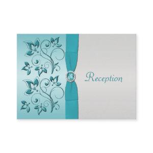 Aqua and Silver Floral Reception Card