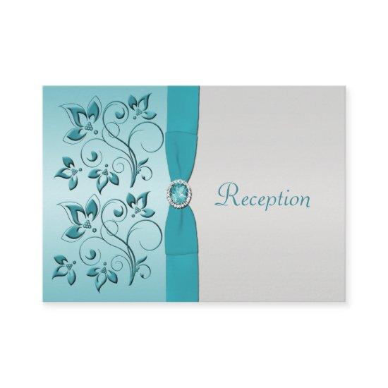 Aqua and Silver Floral Reception Card