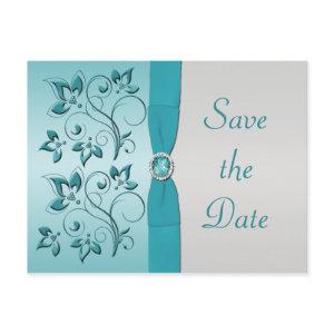 Aqua and Silver Quinceanera Save the Date Card
