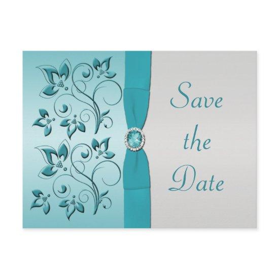 Aqua and Silver Quinceanera Save the Date Card