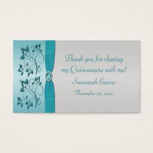 Aqua and Silver Quinceanera/Sweet 16 Favor Tag