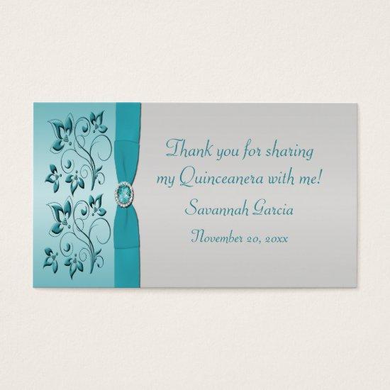 Aqua and Silver Quinceanera/Sweet 16 Favor Tag