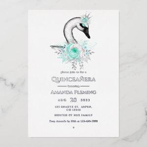 Aqua and Silver Swan Quinceañera Foil