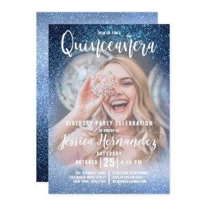 Aqua Baby Blue Triple Glitter Photo Quinceañera