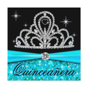 Aqua Black Quinceanera Princess Tiara Bling