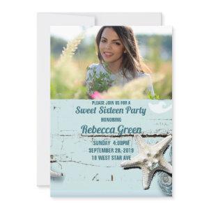 aqua blue seashell beach Sweet sixteen party