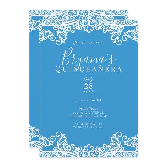 Aqua Blue & White Lace Elegant Quinceañera Party