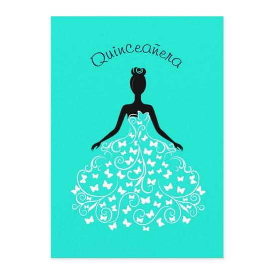 Aqua Butterfly Quinceanera Ball Gown