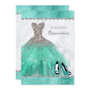 Aqua Diamond Sparkle Glitter Quinceañera