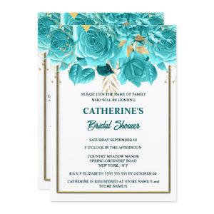 Aqua gold white rose watercolor bridal shower