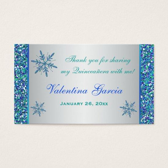 Aqua Green Silver Snowflakes Quinceanera Favor Tag