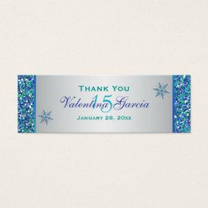 Aqua Green Silver Snowflakes Quinceanera Favor Tag