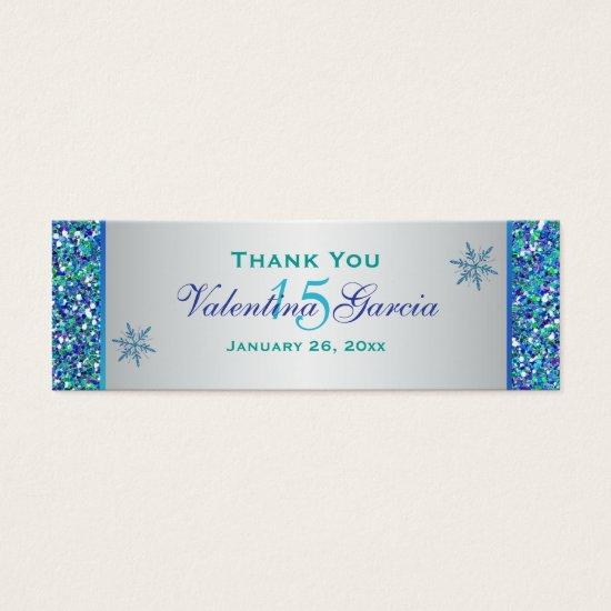 Aqua Green Silver Snowflakes Quinceanera Favor Tag