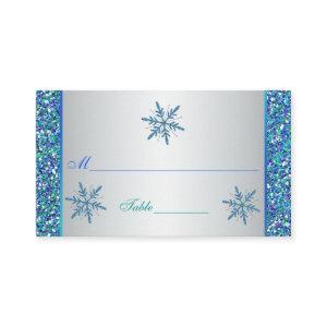 Aqua Green Silver Snowflakes Quinceanera Placecard
