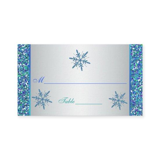 Aqua Green Silver Snowflakes Quinceanera Placecard