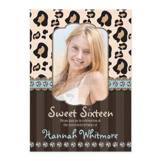 Aqua Rhinestone Look Leopard Print Sweet Sixteen
