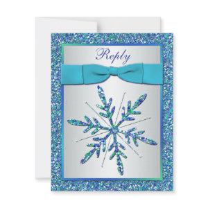 Aqua, Silver, Blue Snowflake RSVP Card