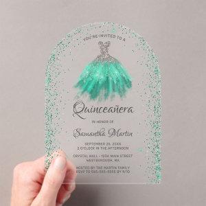 Aqua Silver Glitter Dress Quinceañera Party Acrylic