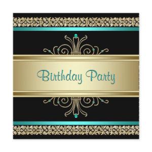 Aqua Teal Blue Gold Black Womans Birthday Party