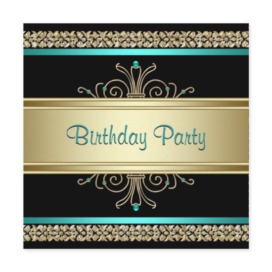 Aqua Teal Blue Gold Black Womans Birthday Party