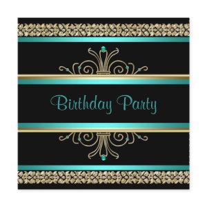 Aqua Teal Blue Gold Black Womans Birthday Party