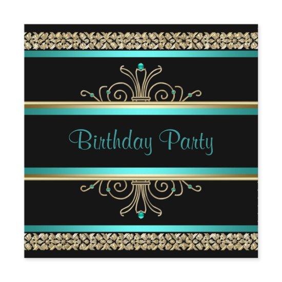 Aqua Teal Blue Gold Black Womans Birthday Party