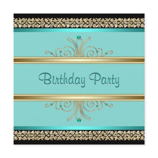 Aqua Teal Blue Womans Black Gold Birthday Party