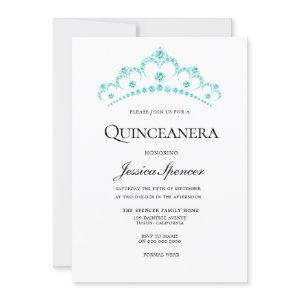 Aqua Teal Diamond Tiara Quinceanera Invite