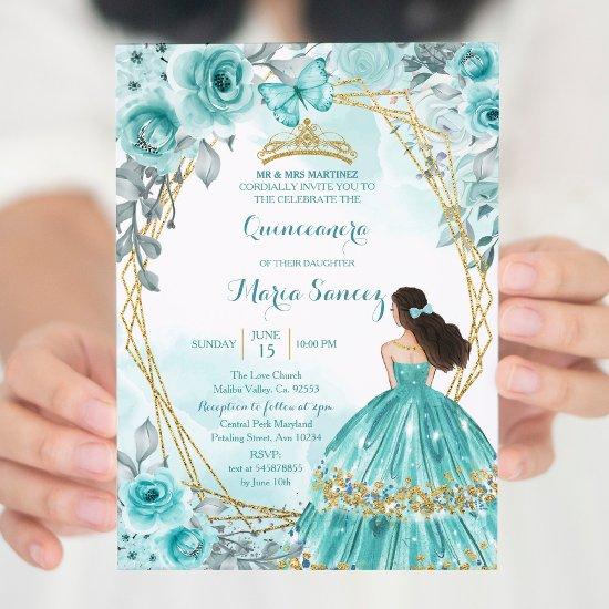 Aqua Teal Turquoise2 Rose & Butterfly Mis Quince
