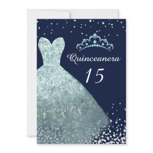 Aqua Turquoise Navy Blue Gown Quinceanera Party