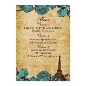 aqua vintage eiffel tower Paris wedding menu cards