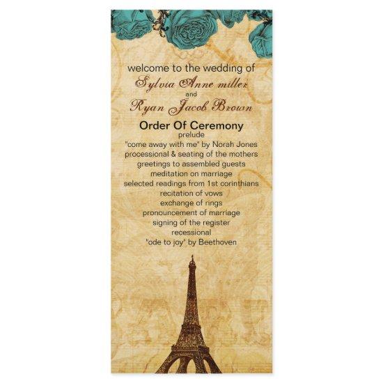 aqua vintage eiffel tower Paris wedding program