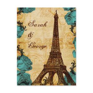 aqua vintage eiffel tower Paris wedding rsvp  Postcard