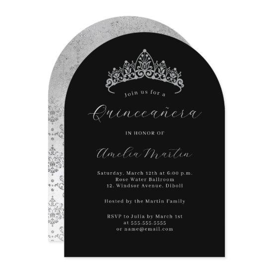 Arch Elegant Black Silver Tiara Quinceanera