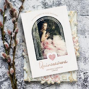 Arch Spanish Modern Pink Heart Photo Quinceañera  Foil