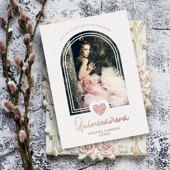 Arch Spanish Modern Pink Heart Photo Quinceañera  Foil