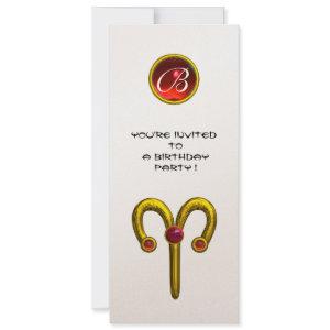 ARIES GOLD ZODIAC BIRTHDAY RED RUBY MONOGRAM White