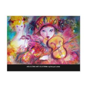 ARLECCHINO AND COLOMBINA Venetian Masquearde Masks  Postcard