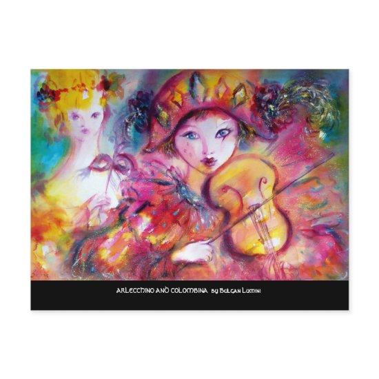 ARLECCHINO AND COLOMBINA Venetian Masquearde Masks  Postcard