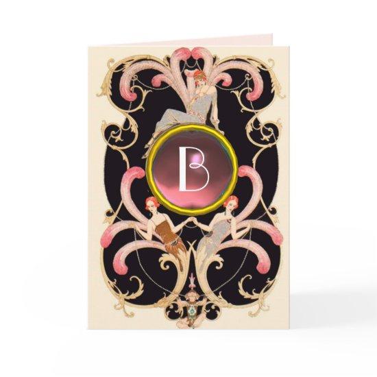 ART DECO BEAUTY FASHION PINK GEM MONOGRAM Birthday Card