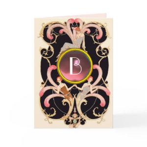 ART DECO BEAUTY FASHION PINK GEM MONOGRAM Birthday Card