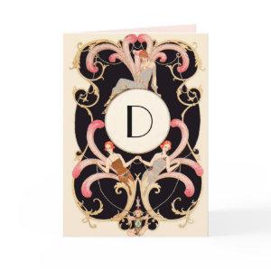 ART DECO BEAUTY FASHION RED GEM MONOGRAM Birthday Card