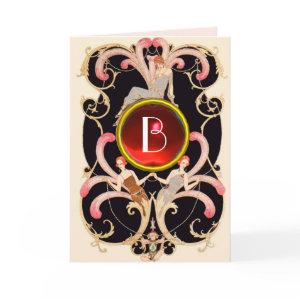 ART DECO BEAUTY FASHION RED GEM MONOGRAM Birthday Card