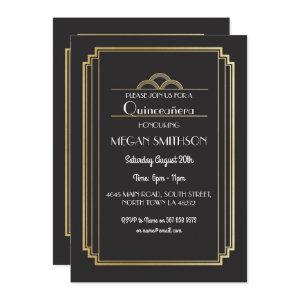 Art Deco Quinceanera Birthday Party Invite Gold 15