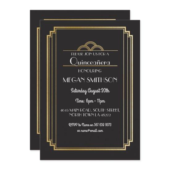 Art Deco Quinceanera Birthday Party Invite Gold 15