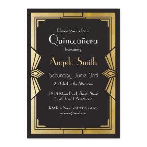Art Deco Quinceanera Party Gatsby Black Invite 15