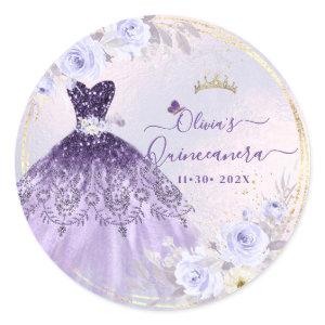 ArtsApp H2 Ombre Purple Sparkling Quinceanera Classic Round Sticker