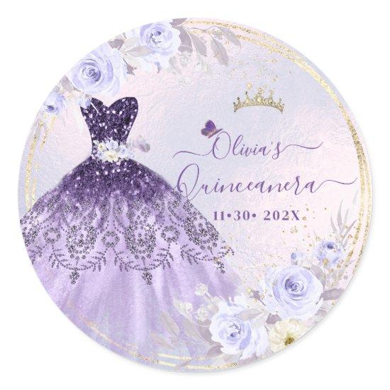 ArtsApp H2 Ombre Purple Sparkling Quinceanera Classic Round Sticker