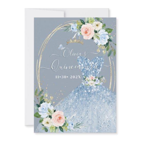 ArtsApp H2 Pink Blue Roses Sparkling Quinceanera