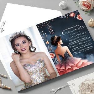 At Glam Ball Gown Spark Dark Navy Blue Quinceanera